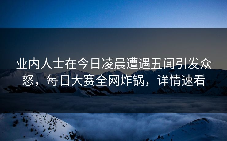 业内人士在今日凌晨遭遇丑闻引发众怒，每日大赛全网炸锅，详情速看