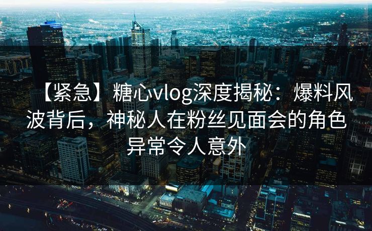 【紧急】糖心vlog深度揭秘：爆料风波背后，神秘人在粉丝见面会的角色异常令人意外